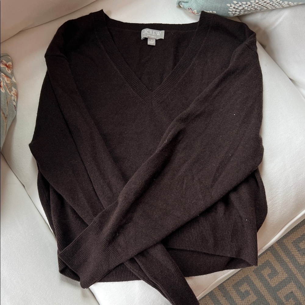 J. Crew Women's Cashmere Dark Brown V-Neck Sweater